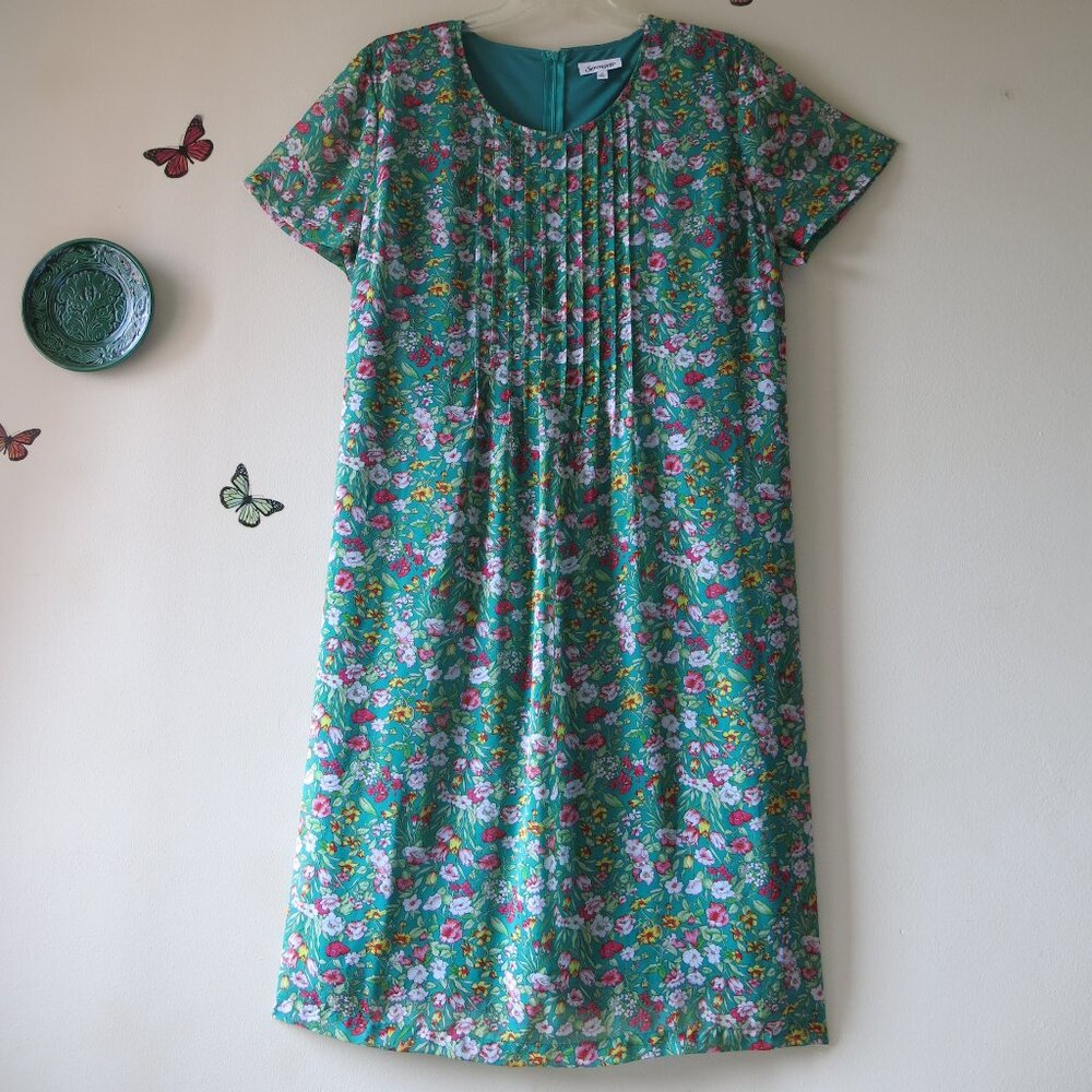 Vintage Serengeti Green Floral Voile Romantic Feminine Lined Long Dress Size 1X